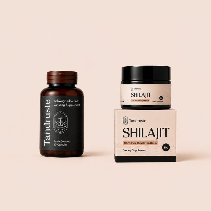 Shilajit Resin (30g) + Ashwagandha & Ginseng Supplement (60 capsules)